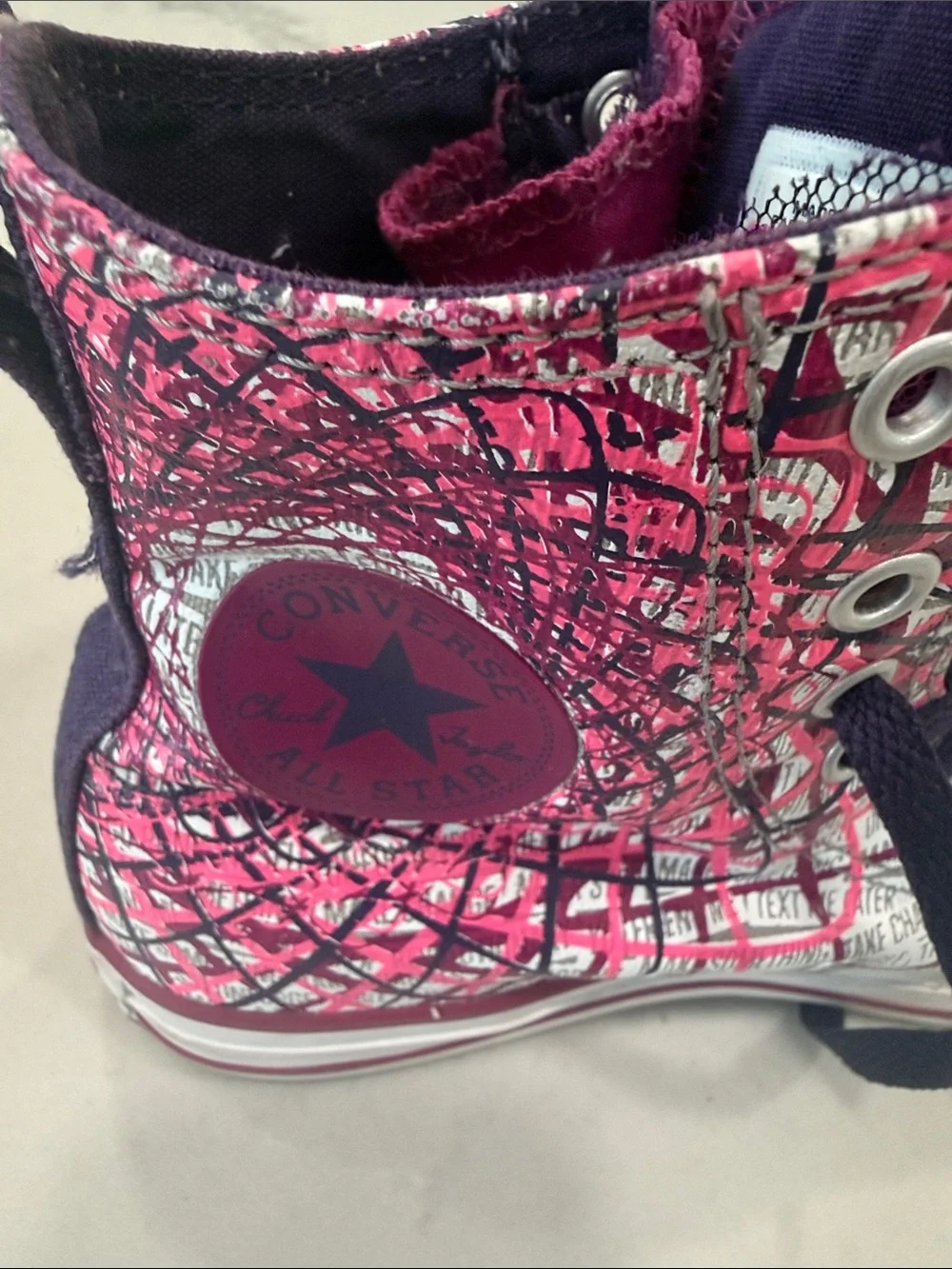 Converse Girls' Magenta and Purple High-Top Converse Sneakers with Tulle Accents